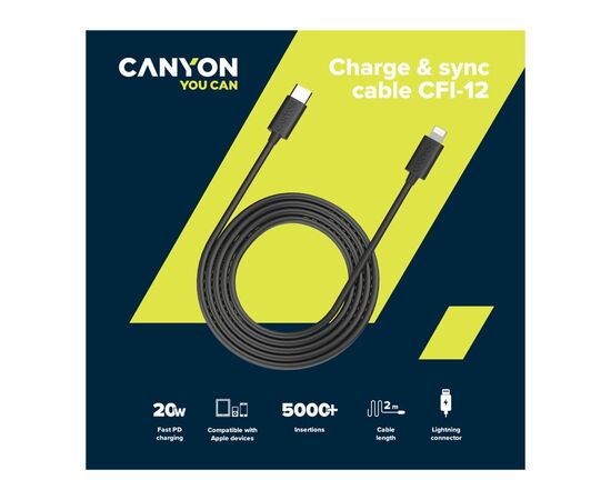 Дата кабель USB-C to Lightning 2.0m 3A Black Canyon (CNE-CFI12B), изображение 3 Дата кабель USB-C to Lightning 2.0m 3A Black Canyon (CNE-CFI12B), изображение 3