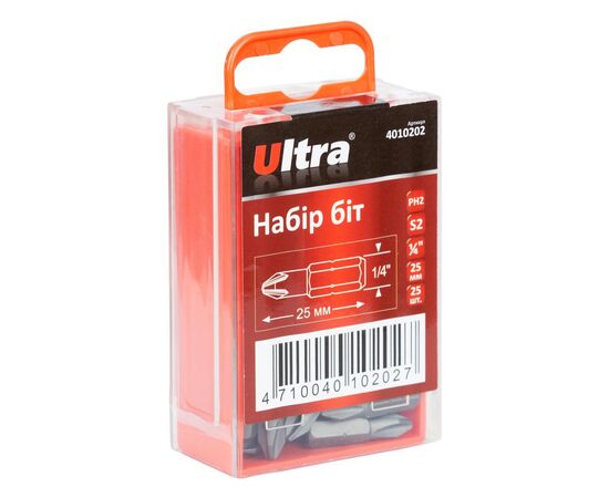Набор бит Ultra PН2x25мм 1/4" 25шт S2 (4010202), изображение 6 Набор бит Ultra PН2x25мм 1/4" 25шт S2 (4010202), изображение 6