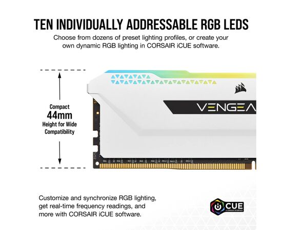 Модуль памяти для компьютера DDR4 16GB (2x8GGB) 3600 MHz Vengeance RGB Pro SL White Corsair (CMH16GX4M2D3600C18W), изображение 4 Модуль памяти для компьютера DDR4 16GB (2x8GGB) 3600 MHz Vengeance RGB Pro SL White Corsair (CMH16GX4M2D3600C18W), изображение 4