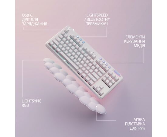 Клавиатура Logitech G715 Aurora Wireless Gaming GX Brown Lightspeed/Bluetooth UA Off-White (920-010465), изображение 6 Клавиатура Logitech G715 Aurora Wireless Gaming GX Brown Lightspeed/Bluetooth UA Off-White (920-010465), изображение 6