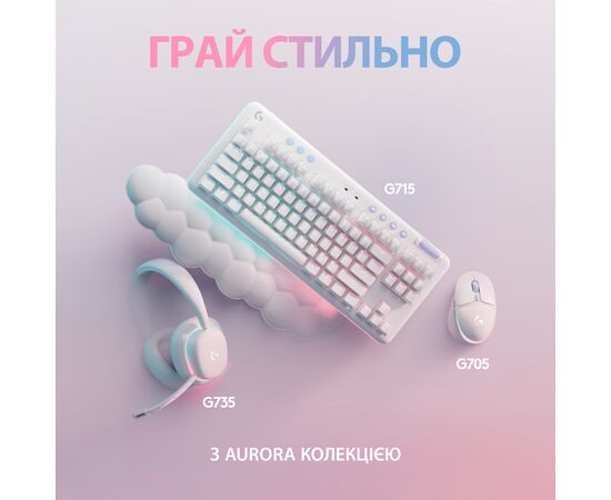 Клавиатура Logitech G715 Aurora Wireless Gaming GX Brown Lightspeed/Bluetooth UA Off-White (920-010465), изображение 8 Клавиатура Logitech G715 Aurora Wireless Gaming GX Brown Lightspeed/Bluetooth UA Off-White (920-010465), изображение 8