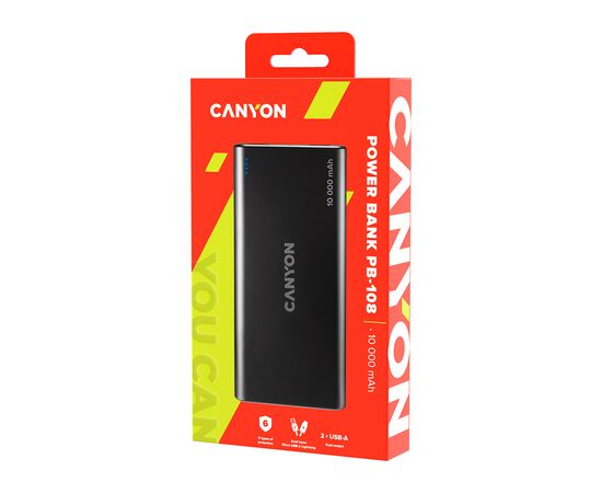 Батарея универсальная Canyon PB-108 10000mAh, Input 5V/2A, Output 5V/2.1A(Max), black (CNE-CPB1008B), изображение 8 Батарея универсальная Canyon PB-108 10000mAh, Input 5V/2A, Output 5V/2.1A(Max), black (CNE-CPB1008B), изображение 8