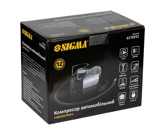 Автомобильный компрессор Sigma 12В, 180Вт, 37л/мин, 10бар (6170251), изображение 9 Автомобильный компрессор Sigma 12В, 180Вт, 37л/мин, 10бар (6170251), изображение 9