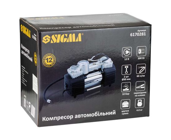 Автомобильный компрессор Sigma 12В, 300Вт, 60л/мин, 10бар (6170281), изображение 10 Автомобильный компрессор Sigma 12В, 300Вт, 60л/мин, 10бар (6170281), изображение 10
