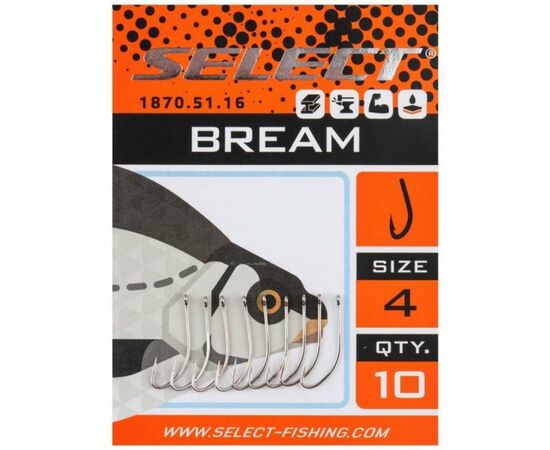 Крючок Select Bream 08 (10 шт/уп) (1870.51.14), изображение 2 Крючок Select Bream 08 (10 шт/уп) (1870.51.14), изображение 2