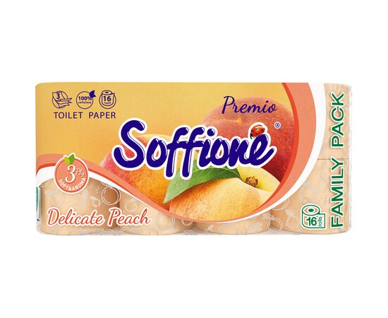 Туалетная бумага Soffione Premio Delicate Peach 3 слоя 16 рулонов (4820003836347)