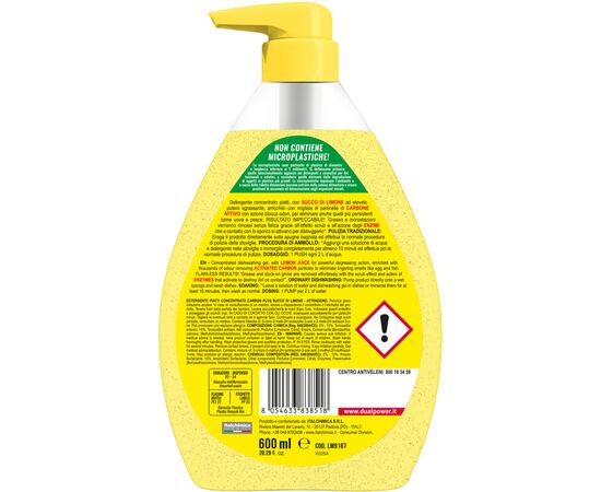 Средство для ручного мытья посуды Dual Power Carbon Plus Lemon концентрированное 600 мл (8054633838518), изображение 2 Средство для ручного мытья посуды Dual Power Carbon Plus Lemon концентрированное 600 мл (8054633838518), изображение 2
