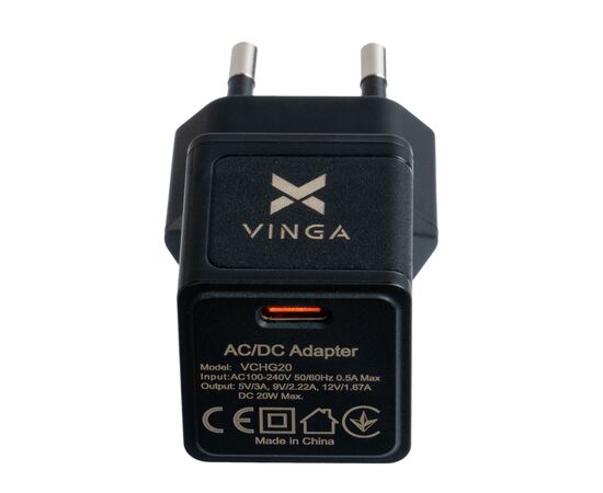 Зарядное устройство Vinga USB-C 20W PowerDelivery Wall Charger (VCHG20), изображение 3 Зарядное устройство Vinga USB-C 20W PowerDelivery Wall Charger (VCHG20), изображение 3