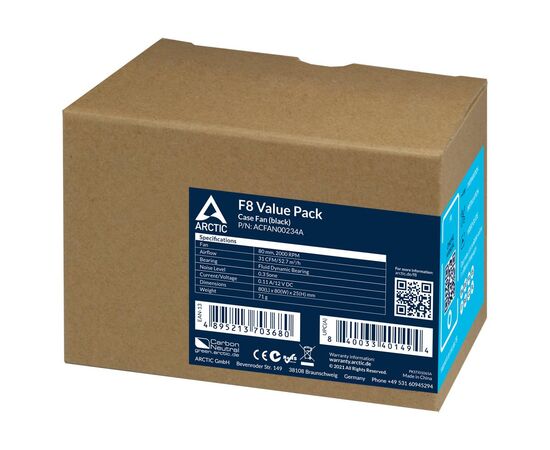 Кулер до корпусу Arctic F8 (5-Fan Pack) (ACFAN00234A), зображення 4 Кулер до корпусу Arctic F8 (5-Fan Pack) (ACFAN00234A), зображення 4