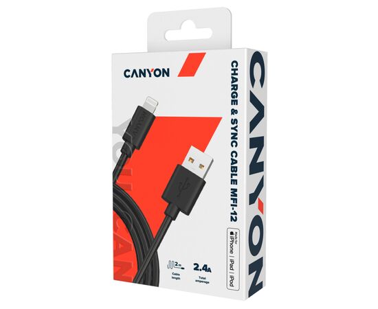 Дата кабель USB 2.0 AM to Lightning 1.0m MFI black Canyon (CNS-MFIC12B), изображение 2 Дата кабель USB 2.0 AM to Lightning 1.0m MFI black Canyon (CNS-MFIC12B), изображение 2