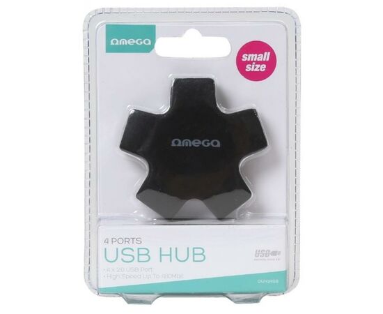 Концентратор Omega 4 Port USB 2.0 Hub Star black (OUH24SB), изображение 3 Концентратор Omega 4 Port USB 2.0 Hub Star black (OUH24SB), изображение 3