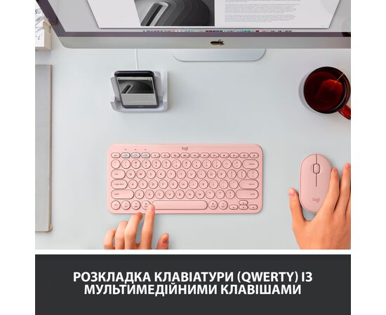 Клавіатура Logitech K380 for MAC Multi-Device Bluetooth UA Rose (920-010406), зображення 2 Клавіатура Logitech K380 for MAC Multi-Device Bluetooth UA Rose (920-010406), зображення 2