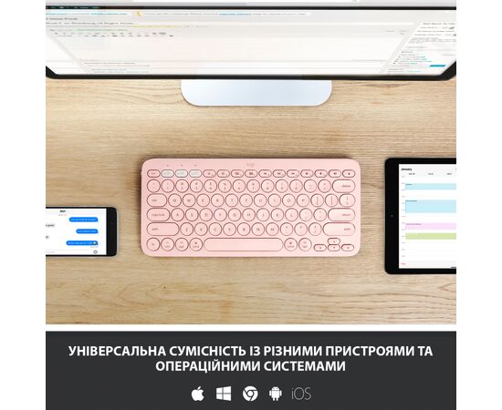Клавіатура Logitech K380 for MAC Multi-Device Bluetooth UA Rose (920-010406), зображення 4 Клавіатура Logitech K380 for MAC Multi-Device Bluetooth UA Rose (920-010406), зображення 4