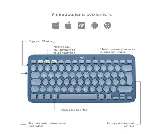 Клавиатура Logitech K380 for MAC Multi-Device Bluetooth UA Blueberry (920-011180), изображение 6 Клавиатура Logitech K380 for MAC Multi-Device Bluetooth UA Blueberry (920-011180), изображение 6