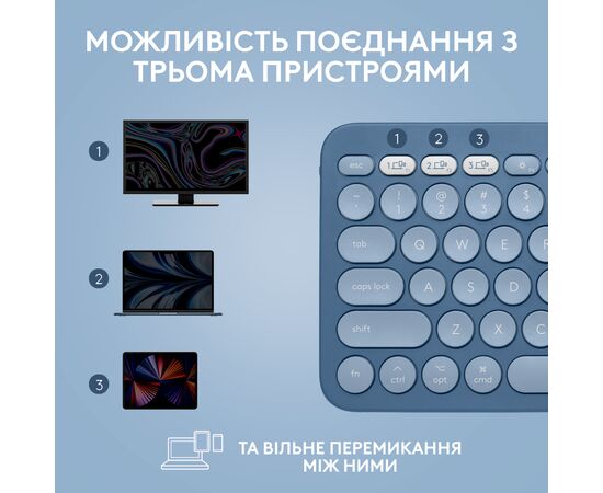 Клавиатура Logitech K380 for MAC Multi-Device Bluetooth UA Blueberry (920-011180), изображение 7 Клавиатура Logitech K380 for MAC Multi-Device Bluetooth UA Blueberry (920-011180), изображение 7