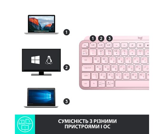 Клавіатура Logitech MX Keys Mini Wireless Illuminated UA Rose (920-010500), зображення 7 Клавіатура Logitech MX Keys Mini Wireless Illuminated UA Rose (920-010500), зображення 7
