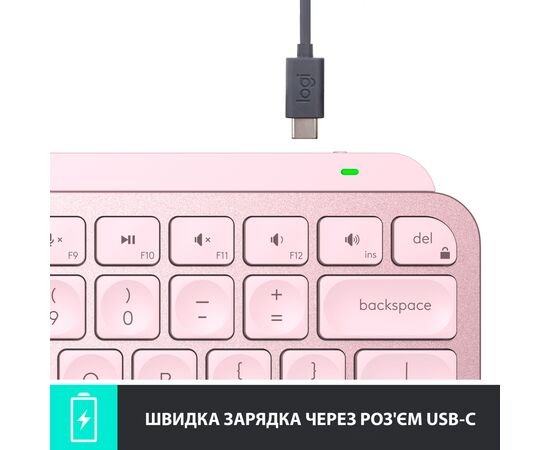 Клавіатура Logitech MX Keys Mini Wireless Illuminated UA Rose (920-010500), зображення 8 Клавіатура Logitech MX Keys Mini Wireless Illuminated UA Rose (920-010500), зображення 8