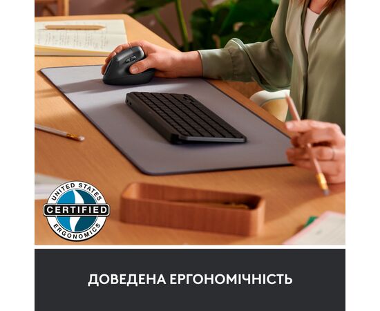 Мышка Logitech Lift Vertical Ergonomic Wireless/Bluetooth for Business Graphite (910-006494), изображение 5 Мышка Logitech Lift Vertical Ergonomic Wireless/Bluetooth for Business Graphite (910-006494), изображение 5