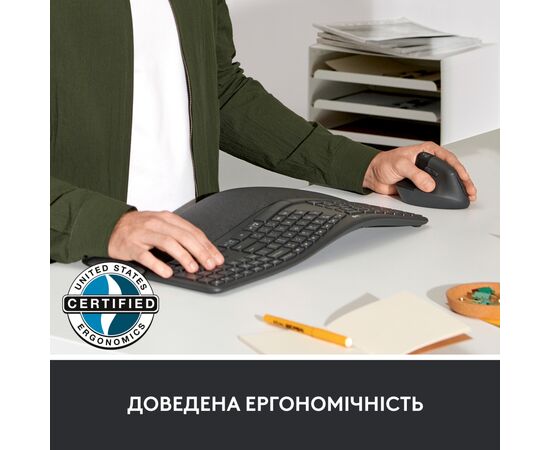 Мышка Logitech Lift Left Vertical Ergonomic Wireless/Bluetooth for Business Graphite (910-006495), изображение 5 Мышка Logitech Lift Left Vertical Ergonomic Wireless/Bluetooth for Business Graphite (910-006495), изображение 5