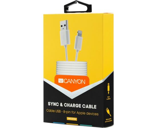 Дата кабель USB 2.0 AM to Lightning 1.0m White Canyon (CNE-CFI1W), изображение 2 Дата кабель USB 2.0 AM to Lightning 1.0m White Canyon (CNE-CFI1W), изображение 2
