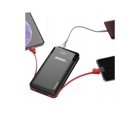 Батарея универсальная Dudao K1Max 30000mAh, with built-in cables, black (6970379617618), изображение 2 Батарея универсальная Dudao K1Max 30000mAh, with built-in cables, black (6970379617618), изображение 2