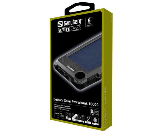 Батарея универсальная Sandberg 10000mAh, Outdoor IP66, Solar Panel 5V/300mA, USB-C, Micro-USB, USB-A, 5V/3A Max (420-53), изображение 3 Батарея универсальная Sandberg 10000mAh, Outdoor IP66, Solar Panel 5V/300mA, USB-C, Micro-USB, USB-A, 5V/3A Max (420-53), изображение 3
