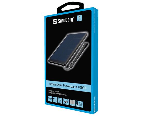 Батарея универсальная Sandberg 10000mAh, Urban, Solar Panel 5V/450mA, PD/18W, Q.C/3.0, USB-C, Micro-USB, USB-A (420-54), изображение 7 Батарея универсальная Sandberg 10000mAh, Urban, Solar Panel 5V/450mA, PD/18W, Q.C/3.0, USB-C, Micro-USB, USB-A (420-54), изображение 7