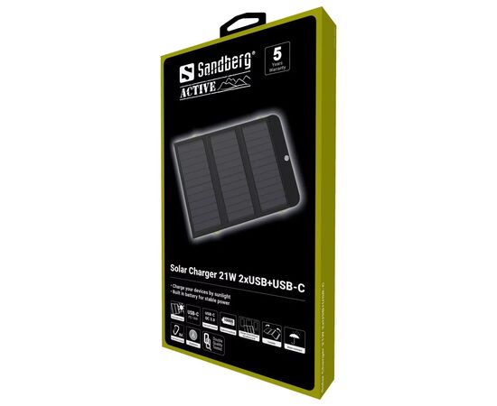 Батарея универсальная Sandberg 10000mAh, Solar Charger 21W, PD/18W, QC/3.0, USB-C, USB-A*2 (420-55), изображение 3 Батарея универсальная Sandberg 10000mAh, Solar Charger 21W, PD/18W, QC/3.0, USB-C, USB-A*2 (420-55), изображение 3