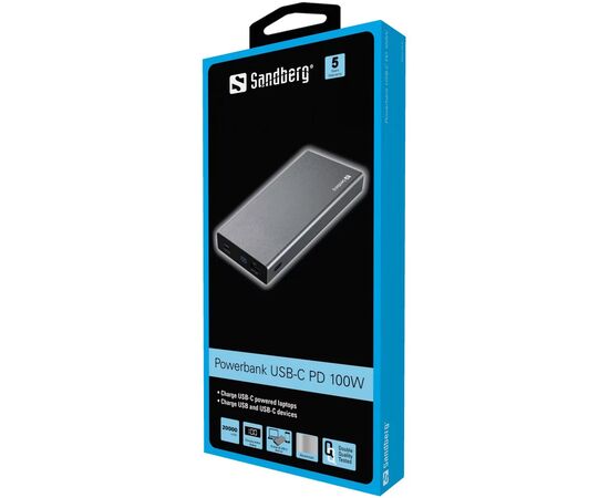 Батарея универсальная Sandberg 20000mAh, PD/88W+12W, USB-C, USB-A output: 5V/2.4A (12W max) (420-52), изображение 2 Батарея универсальная Sandberg 20000mAh, PD/88W+12W, USB-C, USB-A output: 5V/2.4A (12W max) (420-52), изображение 2