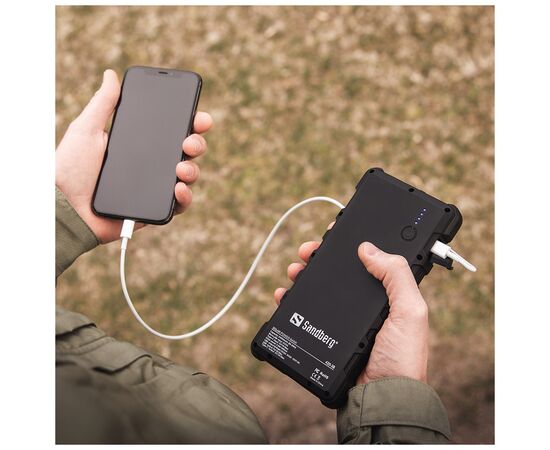 Батарея универсальная Sandberg 24000mAh, Outdoor, Solar panel:2W/400mA, flashlight, QC/3.0, USB-C, USB-A (420-38), изображение 3 Батарея универсальная Sandberg 24000mAh, Outdoor, Solar panel:2W/400mA, flashlight, QC/3.0, USB-C, USB-A (420-38), изображение 3