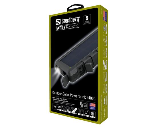 Батарея универсальная Sandberg 24000mAh, Outdoor, Solar panel:2W/400mA, flashlight, QC/3.0, USB-C, USB-A (420-38), изображение 5 Батарея универсальная Sandberg 24000mAh, Outdoor, Solar panel:2W/400mA, flashlight, QC/3.0, USB-C, USB-A (420-38), изображение 5