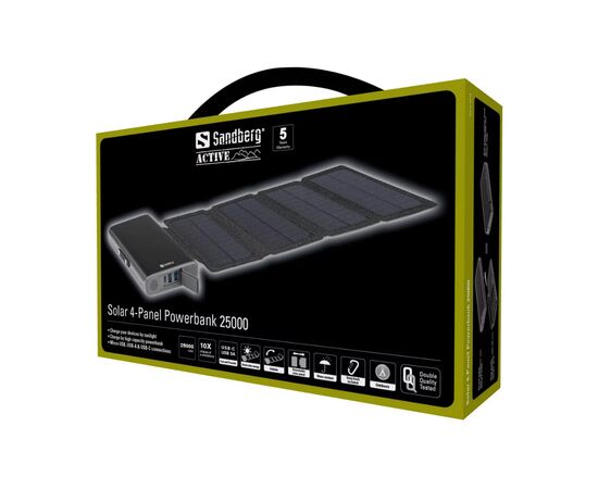 Батарея универсальная Sandberg 25000mAh, Solar 4-Panel/8W, USB-C input/output(18W max), USB-A*2/3A(Max) (420-56), изображение 7 Батарея универсальная Sandberg 25000mAh, Solar 4-Panel/8W, USB-C input/output(18W max), USB-A*2/3A(Max) (420-56), изображение 7
