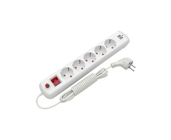 Мережевий подовжувач Electrum C-ES-1879 1.5m, 5 роз, 2 USB, white (C-ES-1879)