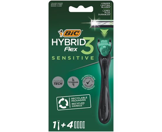 Бритва Bic Flex 3 Hybrid Sensitive с 4 сменными картриджами (3086123644977)