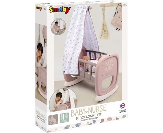 Игровой набор Smoby Toys Колыбель Baby Nurse с балдахином Серо-розовая (220373), изображение 2