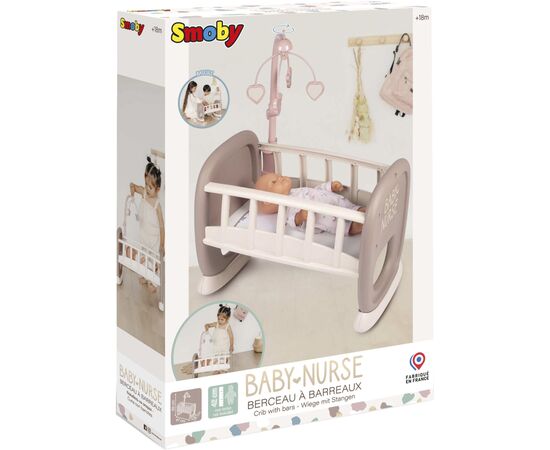 Игровой набор Smoby Toys Колыбель Baby Nurse с мобилем Серо-белая (220372), изображение 2 Игровой набор Smoby Toys Колыбель Baby Nurse с мобилем Серо-белая (220372), изображение 2