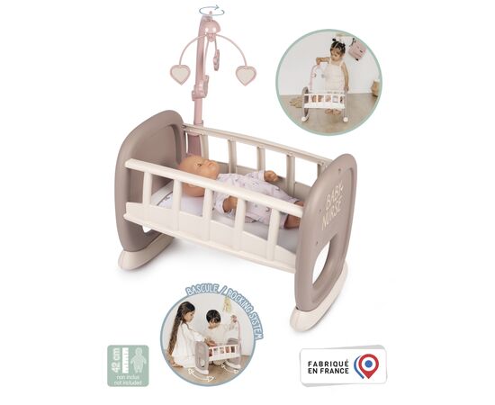 Игровой набор Smoby Toys Колыбель Baby Nurse с мобилем Серо-белая (220372), изображение 3 Игровой набор Smoby Toys Колыбель Baby Nurse с мобилем Серо-белая (220372), изображение 3
