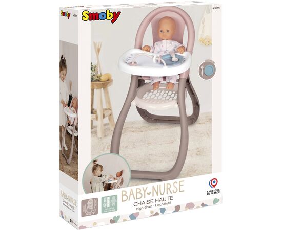 Ігровий набір Smoby Toys Стільчик для годування Baby Nurse Сірий-рожевий (220370), зображення 3 Ігровий набір Smoby Toys Стільчик для годування Baby Nurse Сірий-рожевий (220370), зображення 3