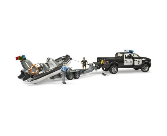 Спецтехника Bruder Полицейский пикап RAM 2500 с прицепом, лодкой и фигурками (02507), изображение 2 Спецтехника Bruder Полицейский пикап RAM 2500 с прицепом, лодкой и фигурками (02507), изображение 2