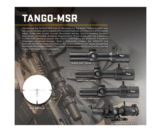 Прицел Sig Sauer Tango MSR 1-6x24mm, 30mm, SFP, Сітка MSR BDC6 з підсвічуванням (SOT61000), изображение 5 Прицел Sig Sauer Tango MSR 1-6x24mm, 30mm, SFP, Сітка MSR BDC6 з підсвічуванням (SOT61000), изображение 5