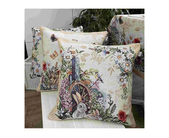 Наволочка Прованс декоративная гобеленовая Alicia 45х45 Колесо и кролики (4823093430525), изображение 2
