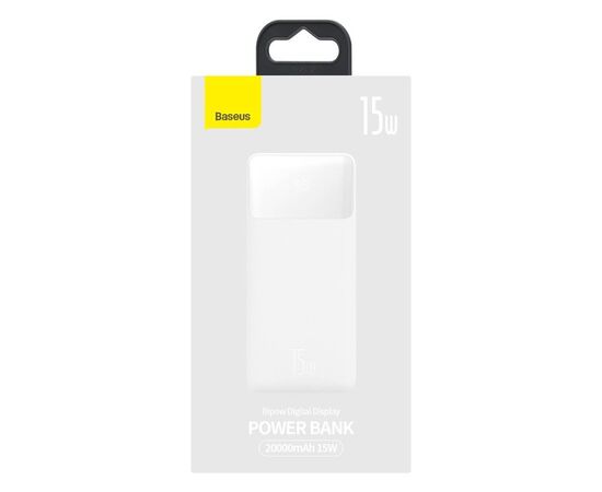 Батарея универсальная Baseus Bipow 20000mAh, 15W, USB-C/3A, 2*USB-A/3A(max.), +cable, white (PPBD050102), изображение 4 Батарея универсальная Baseus Bipow 20000mAh, 15W, USB-C/3A, 2*USB-A/3A(max.), +cable, white (PPBD050102), изображение 4