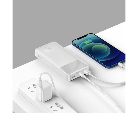 Батарея универсальная Baseus Bipow 20000mAh, 15W, USB-C/3A, 2*USB-A/3A(max.), +cable, white (PPBD050102), изображение 7 Батарея универсальная Baseus Bipow 20000mAh, 15W, USB-C/3A, 2*USB-A/3A(max.), +cable, white (PPBD050102), изображение 7