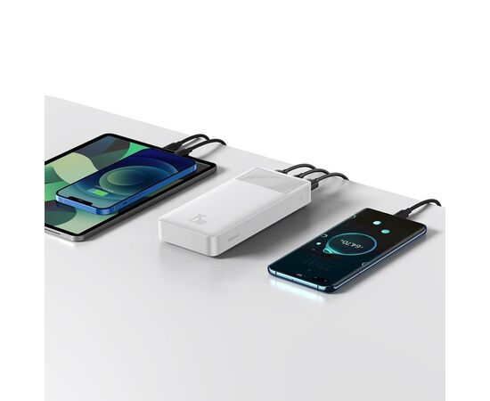 Батарея универсальная Baseus Bipow 20000mAh, 15W, USB-C/3A, 2*USB-A/3A(max.), +cable, white (PPBD050102), изображение 8 Батарея универсальная Baseus Bipow 20000mAh, 15W, USB-C/3A, 2*USB-A/3A(max.), +cable, white (PPBD050102), изображение 8