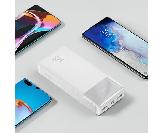 Батарея универсальная Baseus Bipow 20000mAh, 15W, USB-C/3A, 2*USB-A/3A(max.), +cable, white (PPBD050102), изображение 9 Батарея универсальная Baseus Bipow 20000mAh, 15W, USB-C/3A, 2*USB-A/3A(max.), +cable, white (PPBD050102), изображение 9