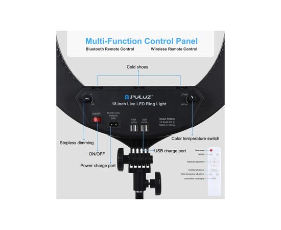 Набор блогера Puluz Ring LED lamp PKT3102EU 18" + tripod 1.8 м (PKT3102EU), изображение 3 Набор блогера Puluz Ring LED lamp PKT3102EU 18" + tripod 1.8 м (PKT3102EU), изображение 3