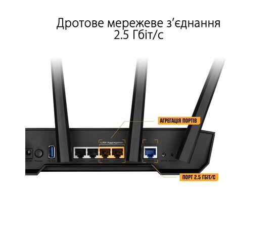 Маршрутизатор ASUS TUF-AX3000 V2 4xGE LAN 2,5xGE WAN 1xUSB3.2 MU-MIMO OFDMA MESH gaming (TUF-AX3000), зображення 6 Маршрутизатор ASUS TUF-AX3000 V2 4xGE LAN 2,5xGE WAN 1xUSB3.2 MU-MIMO OFDMA MESH gaming (TUF-AX3000), зображення 6