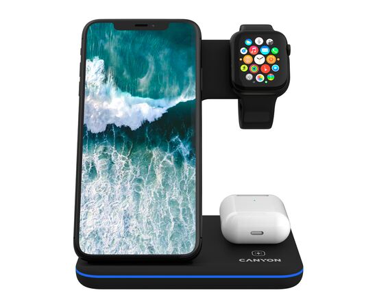 Зарядное устройство Canyon 3in1 Wireless charger (CNS-WCS303B), изображение 2 Зарядное устройство Canyon 3in1 Wireless charger (CNS-WCS303B), изображение 2