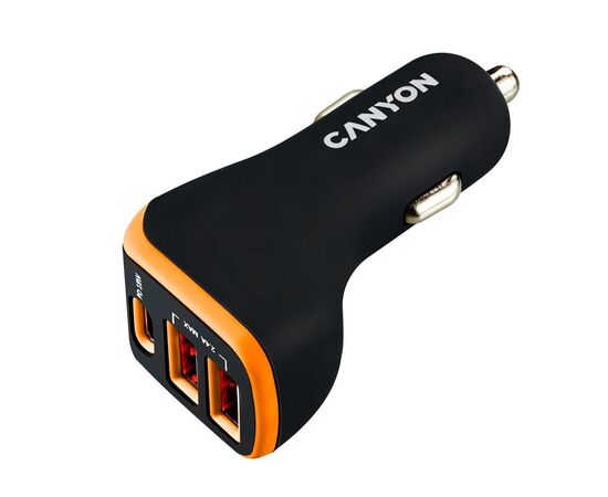 Зарядное устройство Canyon Universal 3xUSB car adapter Black+Orange (CNE-CCA08BO)