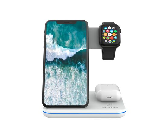 Зарядное устройство Canyon WS-303 3in1 Wireless charger (CNS-WCS303W), изображение 2 Зарядное устройство Canyon WS-303 3in1 Wireless charger (CNS-WCS303W), изображение 2